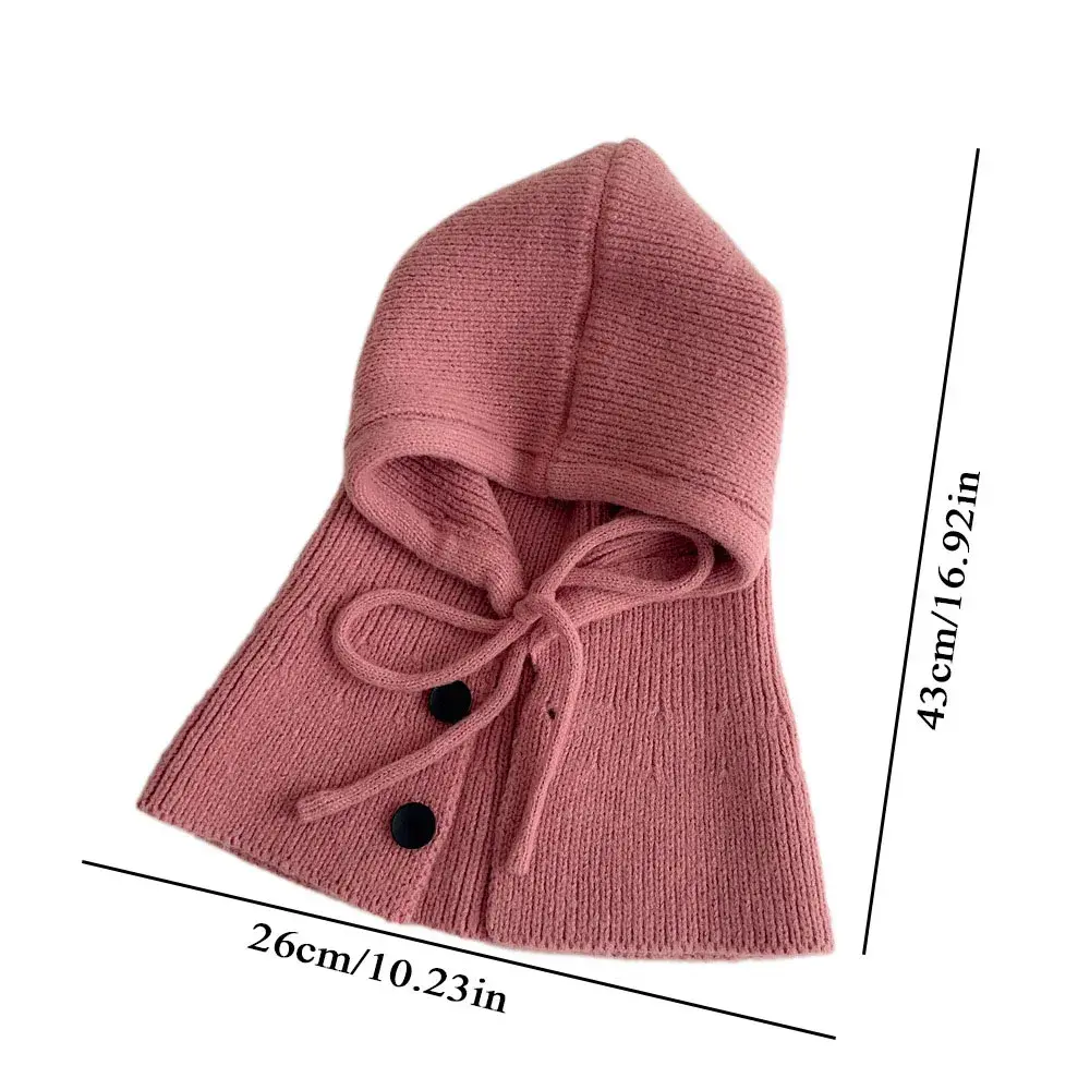 Knitted Hooded Scarf Women Winter Warm Ring Scarf Beanie Hat Adjustable Drawstring Elastic Balaclava Cap Neck Collar Scarves