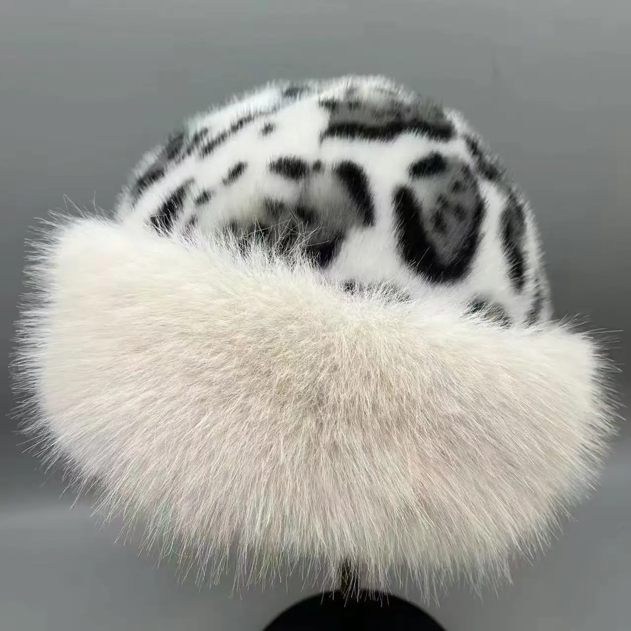 2024 Korean Version Autumn And Winter Mink Fur Leopard Print Dome Fox Warm Fisherman Basin Hat Retro Fashionable Mongolian Hat