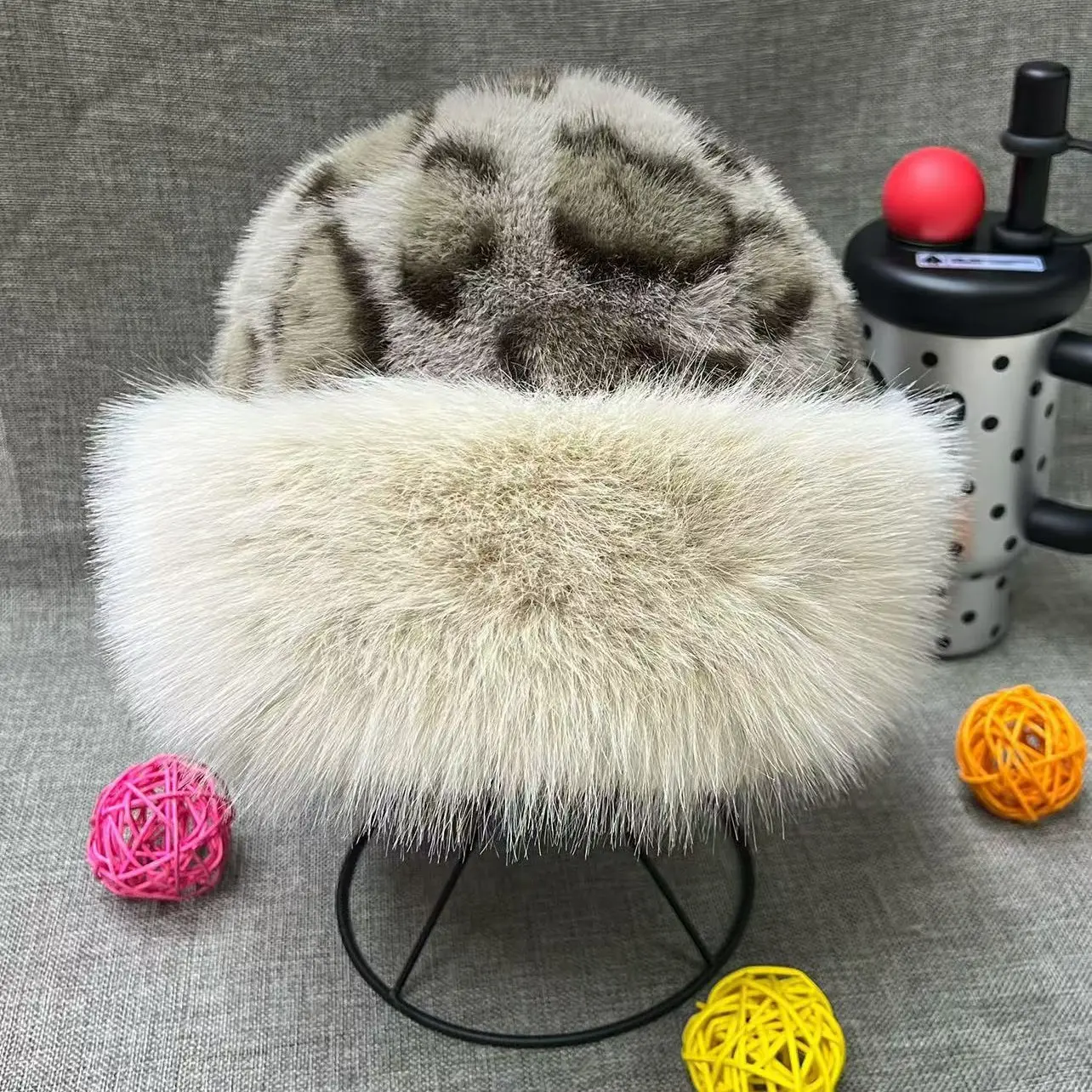 2024 Korean Version Autumn And Winter Mink Fur Leopard Print Dome Fox Warm Fisherman Basin Hat Retro Fashionable Mongolian Hat