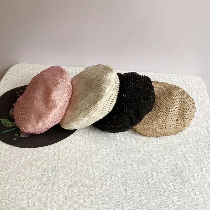 Light Luxury Rhinestone High-end Beret For Women 2025 New Organza Lightweight Breathable Versatile Bud Painter Hat