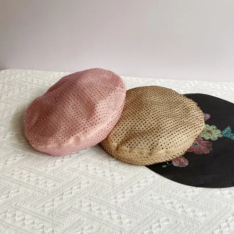 Light Luxury Rhinestone High-end Beret For Women 2025 New Organza Lightweight Breathable Versatile Bud Painter Hat