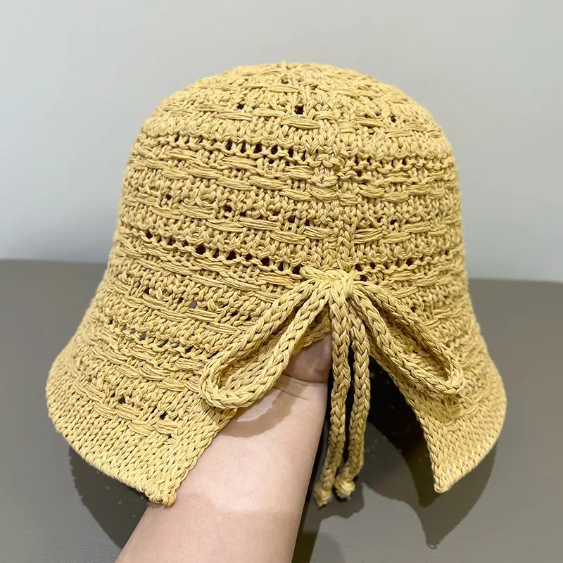 Rear Split Bow Fisherman's Hat Sunshade Hat for Women 2025 New Spring/Summer Versatile Knitted Bucket Hat