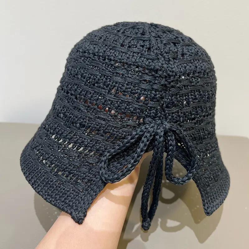 Rear Split Bow Fisherman's Hat Sunshade Hat for Women 2025 New Spring/Summer Versatile Knitted Bucket Hat