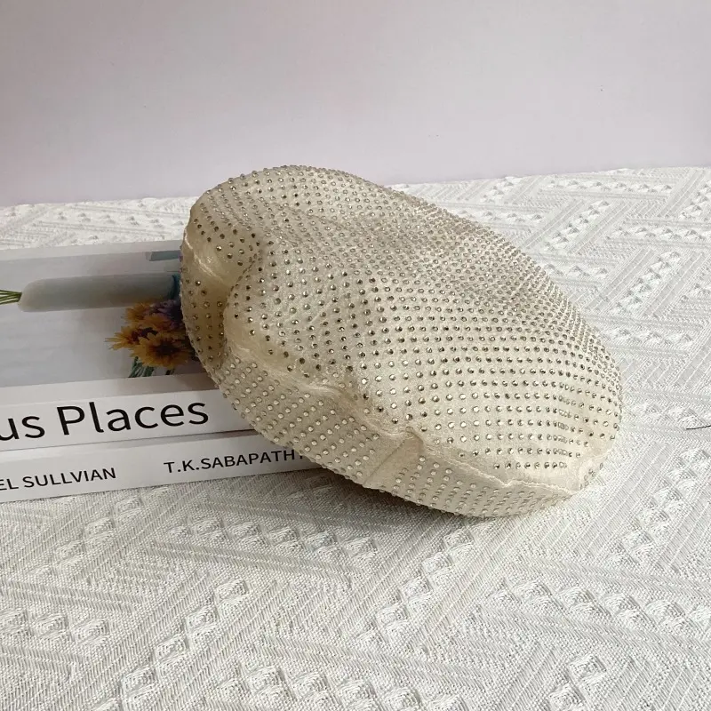 Light Luxury Rhinestone High-end Beret For Women 2025 New Organza Lightweight Breathable Versatile Bud Painter Hat
