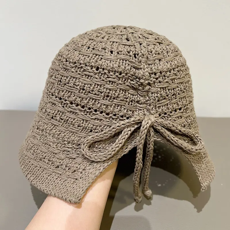 Rear Split Bow Fisherman's Hat Sunshade Hat for Women 2025 New Spring/Summer Versatile Knitted Bucket Hat