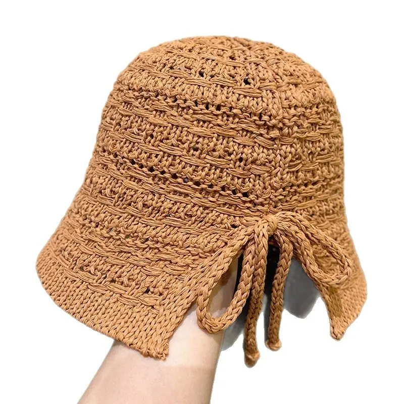 Rear Split Bow Fisherman's Hat Sunshade Hat for Women 2025 New Spring/Summer Versatile Knitted Bucket Hat