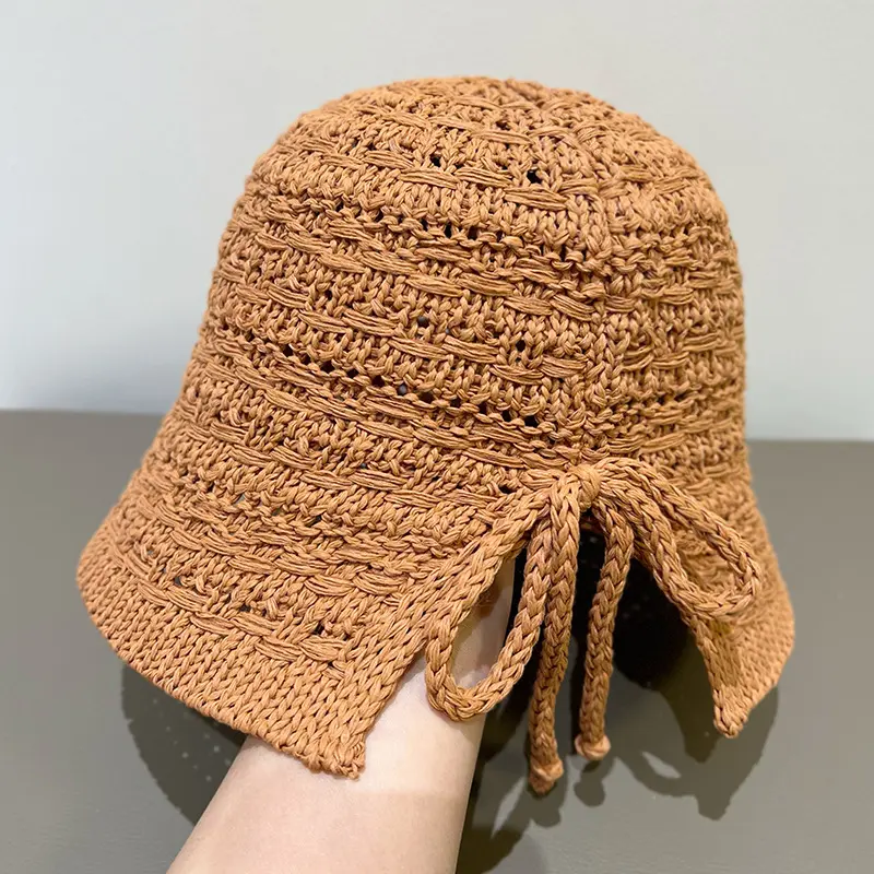 Rear Split Bow Fisherman's Hat Sunshade Hat for Women 2025 New Spring/Summer Versatile Knitted Bucket Hat