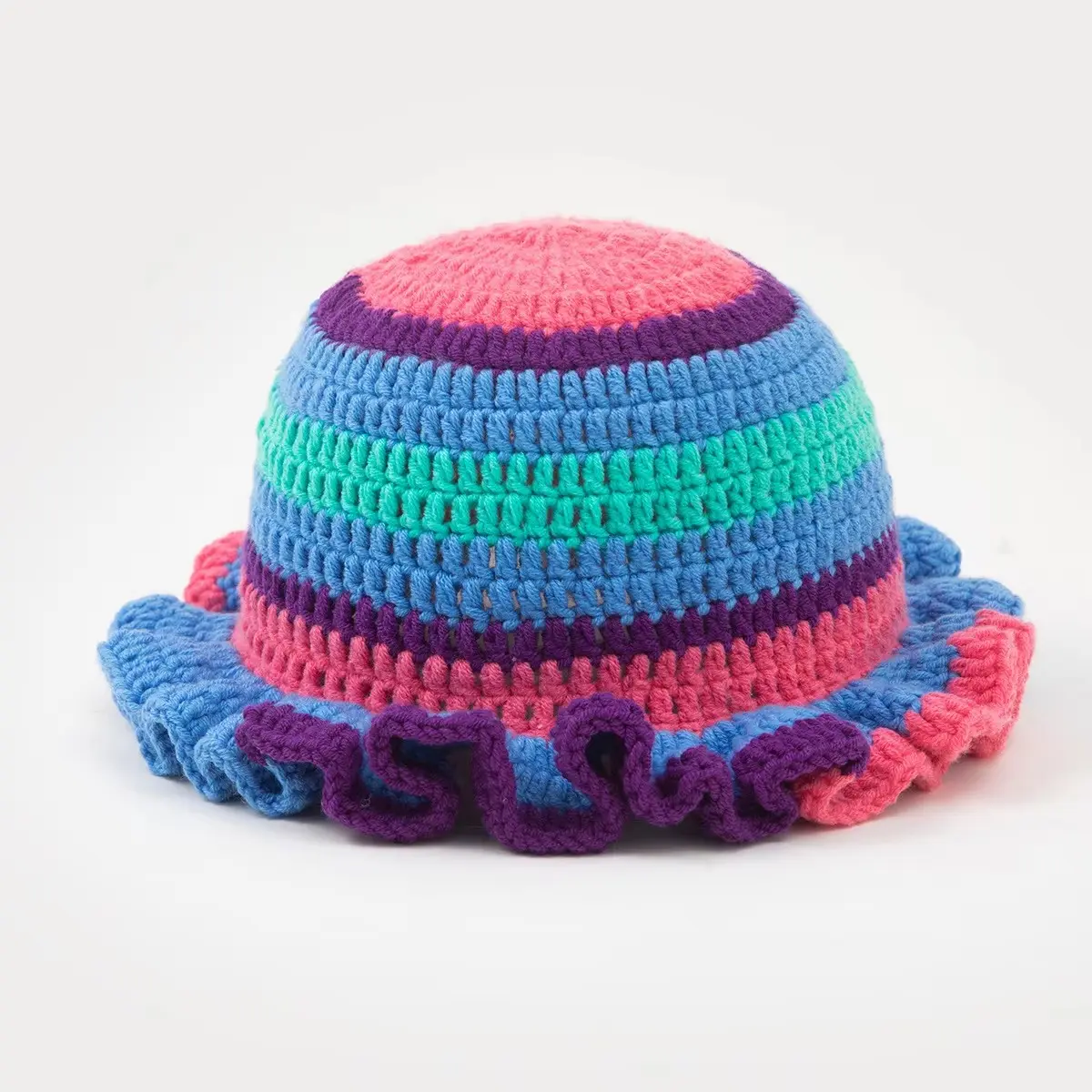 New Cross border Handmade Knitted Multi color Lace Hat, Lotus Leaf Edge Fisherman's Woolen Hat, Halloween Fashion Hoodie