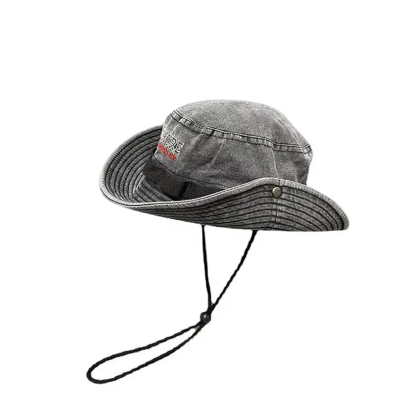 Japanese Washed Spicy Girl Western Cowboy Hat Outdoor Camping Sunshade Big Brimmed Fisherman Hat Sunscreen Hat