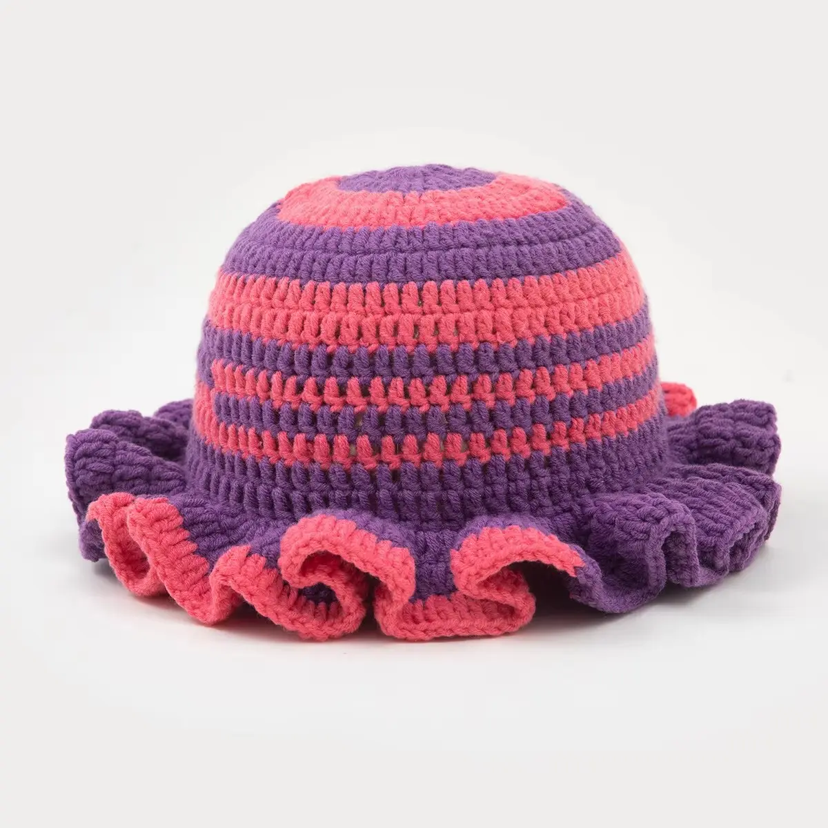 New Cross border Handmade Knitted Multi color Lace Hat, Lotus Leaf Edge Fisherman's Woolen Hat, Halloween Fashion Hoodie