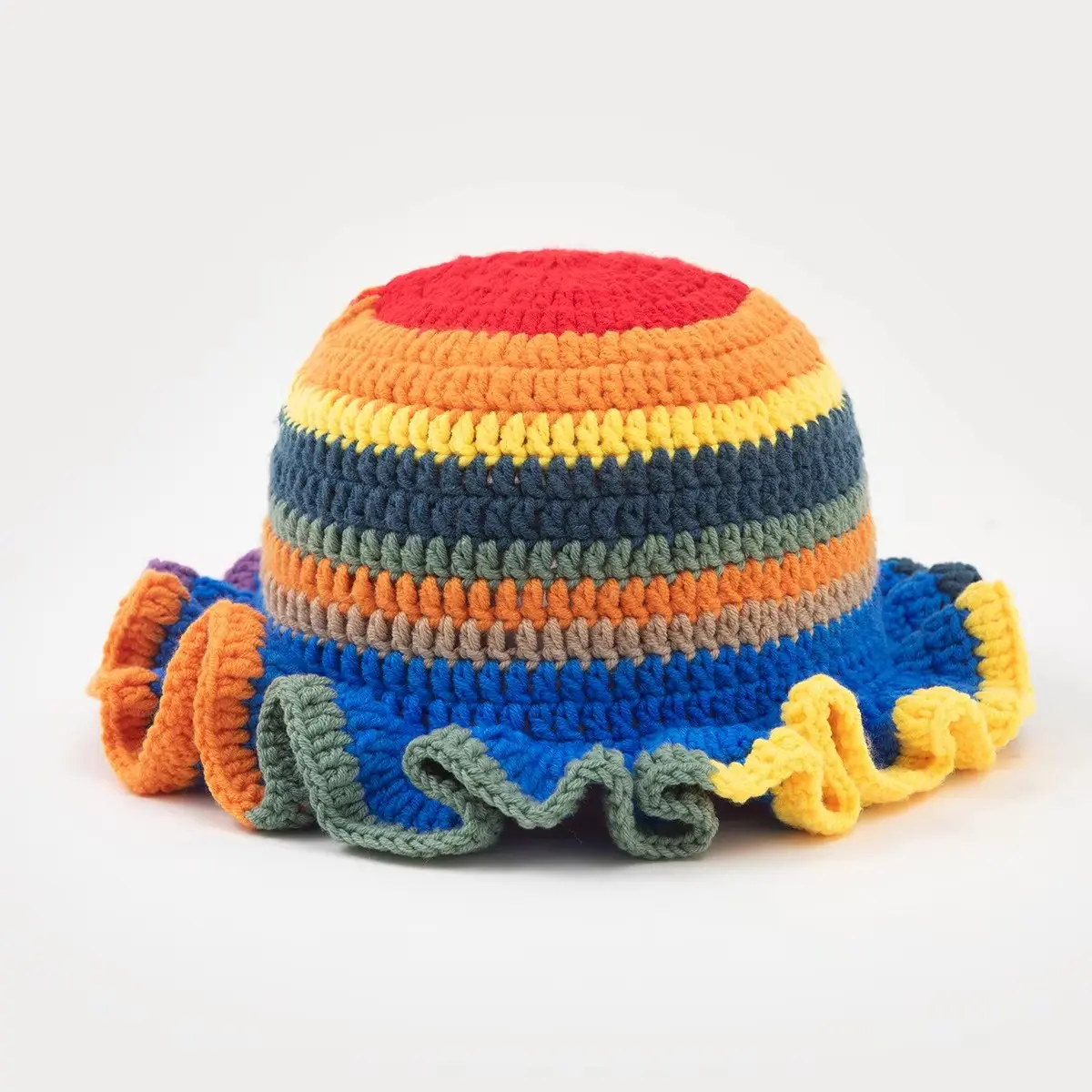 New Cross border Handmade Knitted Multi color Lace Hat, Lotus Leaf Edge Fisherman's Woolen Hat, Halloween Fashion Hoodie