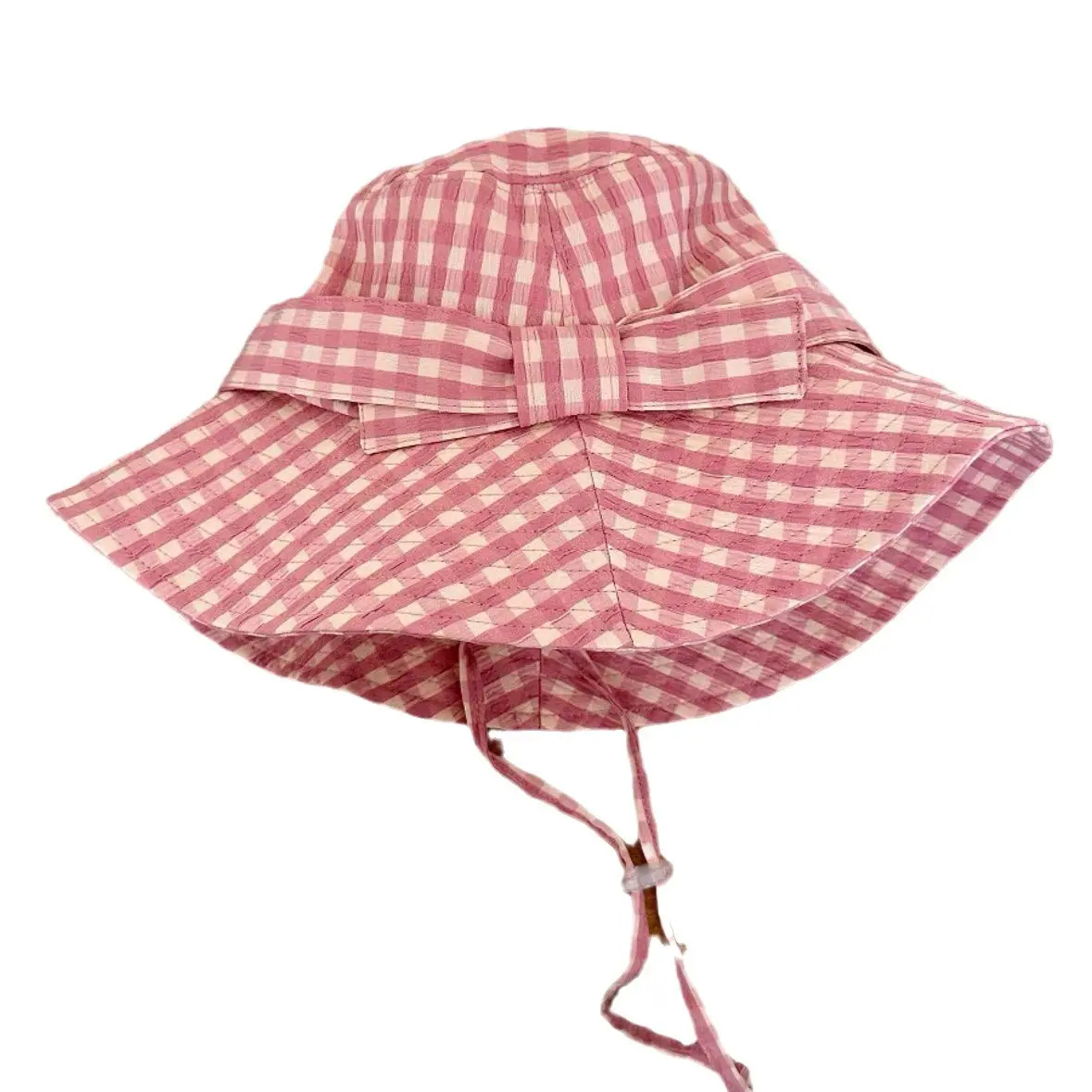 Fashionable Plaid Bow Fisherman Hat Summer Large Brim UV Resistant Basin Hat Sun Shading Bucket Hat