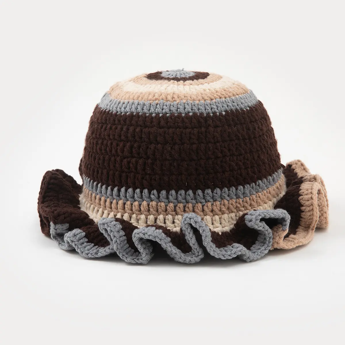 New Cross border Handmade Knitted Multi color Lace Hat, Lotus Leaf Edge Fisherman's Woolen Hat, Halloween Fashion Hoodie