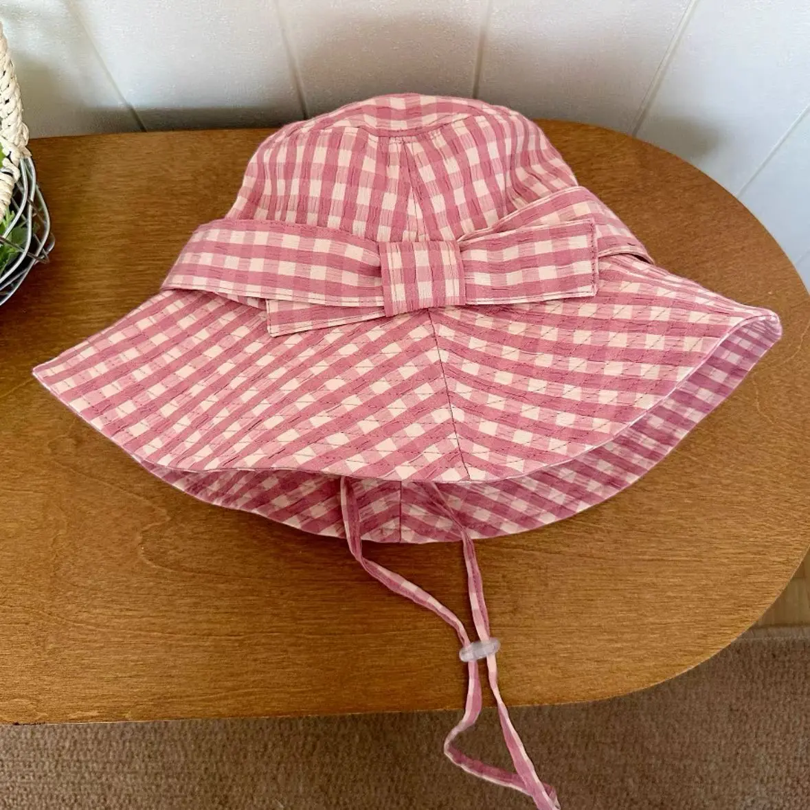 Fashionable Plaid Bow Fisherman Hat Summer Large Brim UV Resistant Basin Hat Sun Shading Bucket Hat