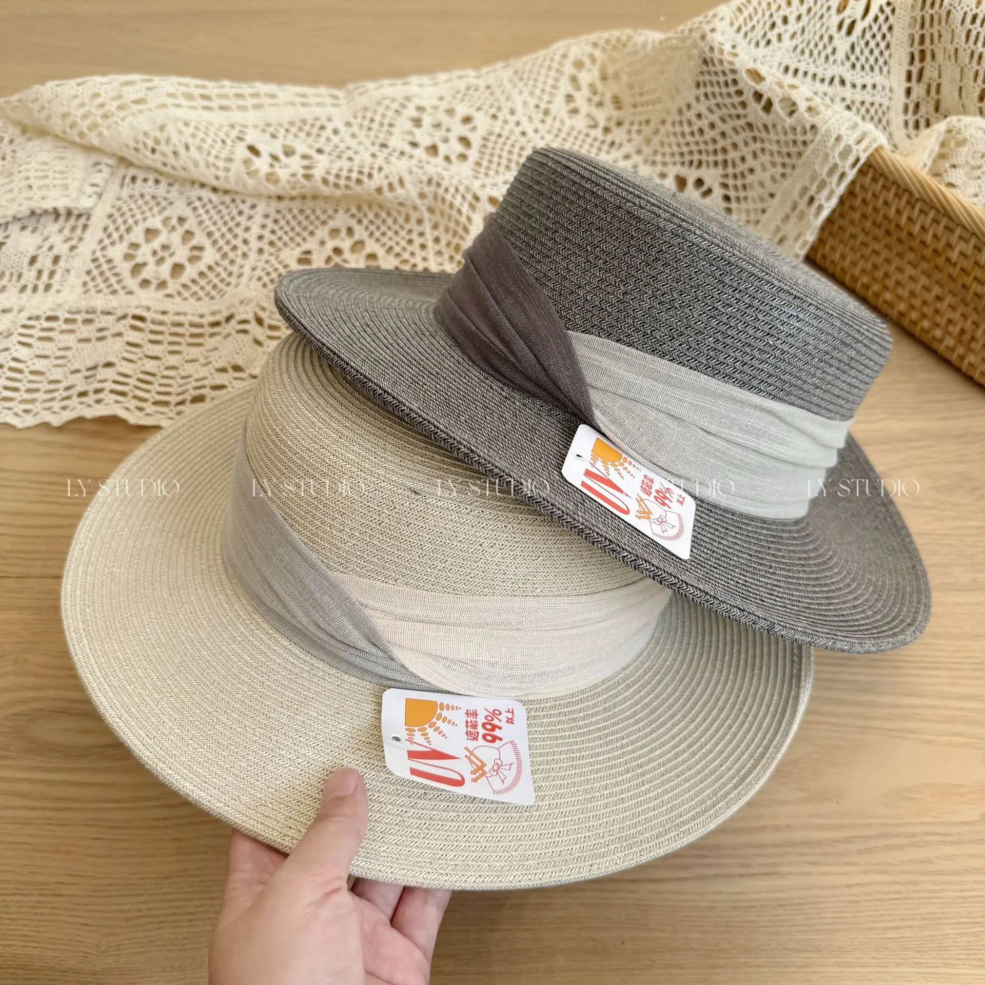 New Fashionable Style Sun Hat French Elegant Sun Hat with Flat Top Grass Hat