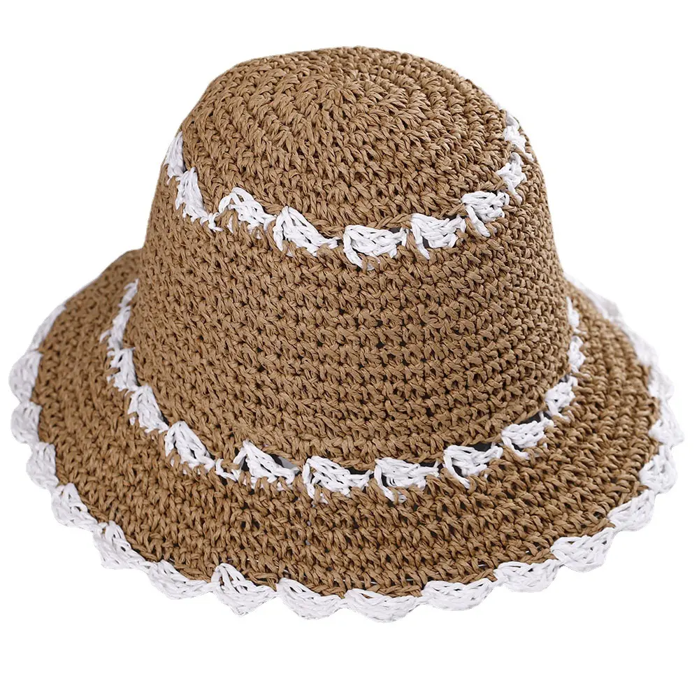 Beach Hat Design, Color Blocked Grass Woven Hat, Women's Summer Outing Sun Shading Fisherman Hat, Fresh Water Bucket Hat
