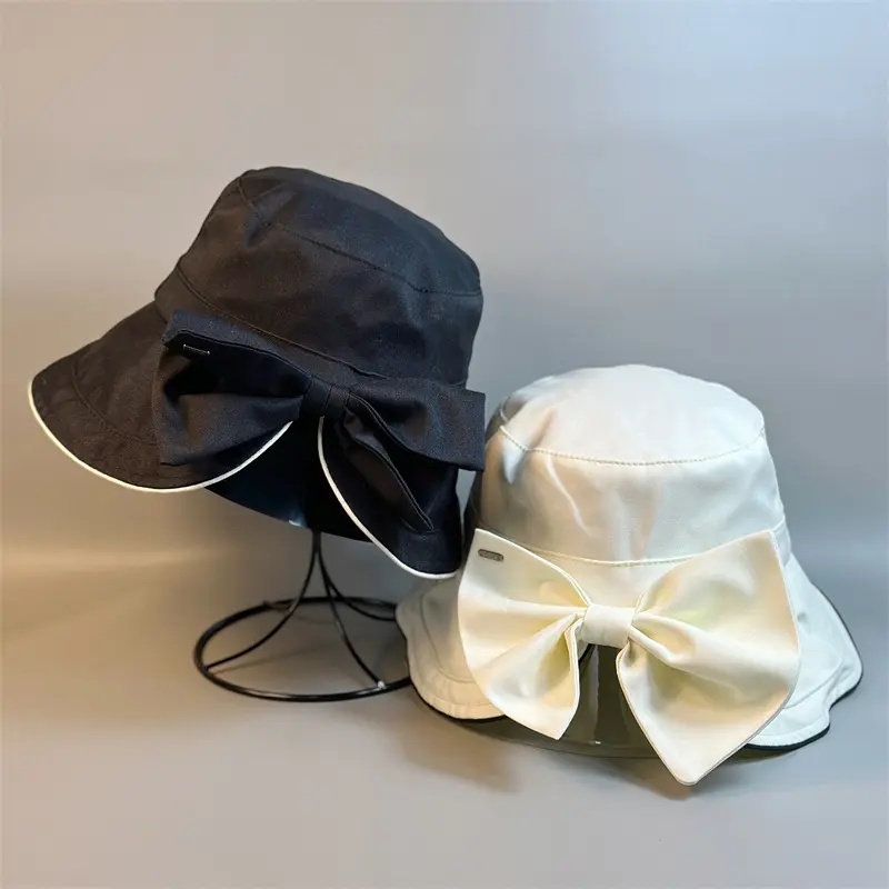 Spring and Autumn Sunscreen Hat, Women's Large brimmed UV resistant Fisherman's Hat, Korean Version Bow Casual Sun Hat