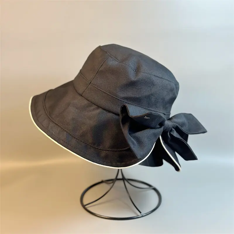 Spring and Autumn Sunscreen Hat, Women's Large brimmed UV resistant Fisherman's Hat, Korean Version Bow Casual Sun Hat