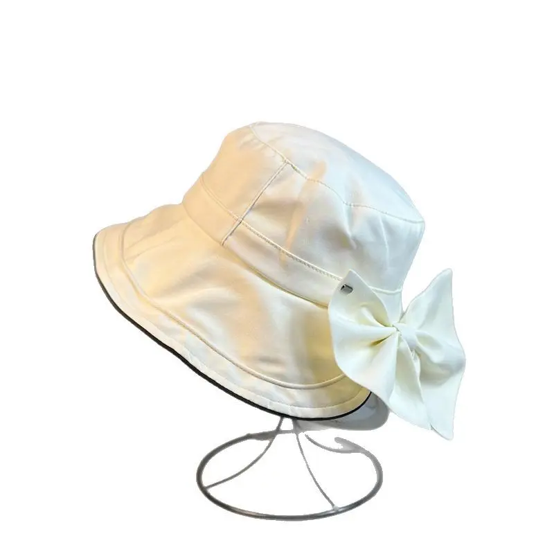 Spring and Autumn Sunscreen Hat, Women's Large brimmed UV resistant Fisherman's Hat, Korean Version Bow Casual Sun Hat