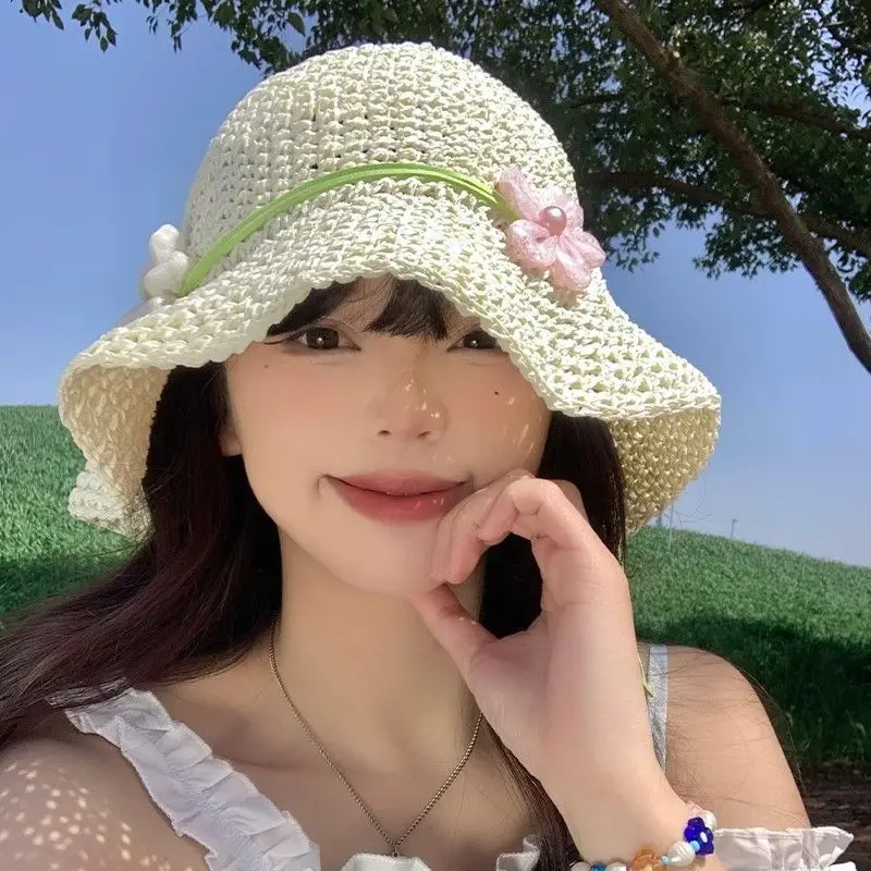 French Hollowed Out Flower Straw Hat, Summer New Seaside Beach Hat, Sun Shading And Sun Protection Big Brim Straw Woven Hat