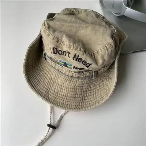 Japanese Letters Washed To Make Old Fisherman's Hat, Women's Versatile Outdoor Camping And Hiking Hat Sun Hat Western Cowboy Hat