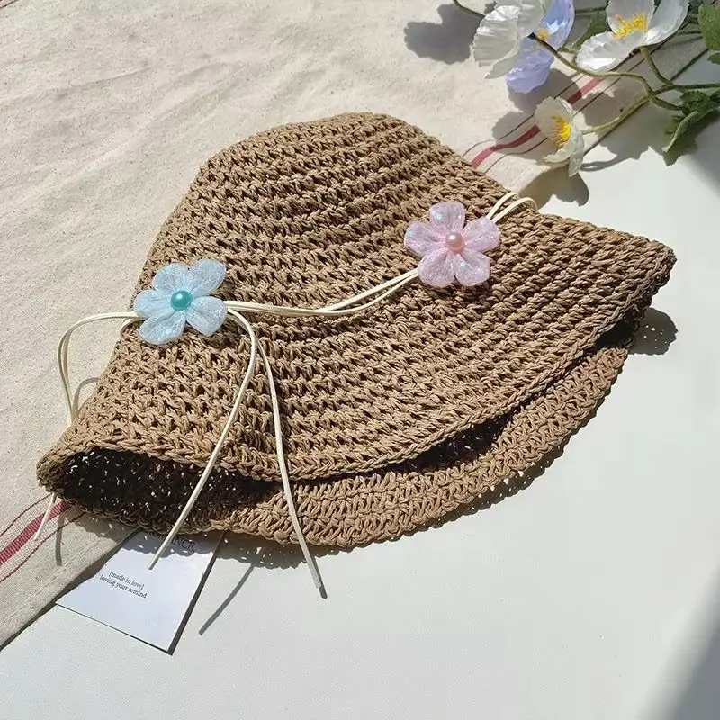 French Hollowed Out Flower Straw Hat, Summer New Seaside Beach Hat, Sun Shading And Sun Protection Big Brim Straw Woven Hat