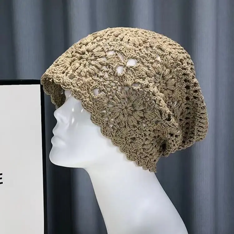 Japanese Hand Woven Baotou Hat, Women's Thin Design, Hollow Crochet Yarn Hat, Sweet And Artistic Knitted Hat, Pile Pile Hat