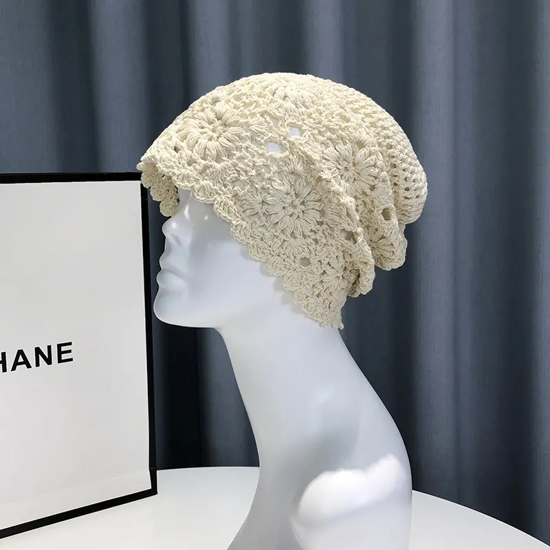 Japanese Hand Woven Baotou Hat, Women's Thin Design, Hollow Crochet Yarn Hat, Sweet And Artistic Knitted Hat, Pile Pile Hat