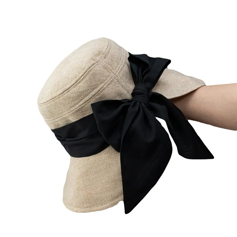 Summer Sunshade, Sun Protection, Big Bow Fisherman Hat, UV Resistant, Foldable Sun Hat, Coarse Linen, Big Brim Basin Hat