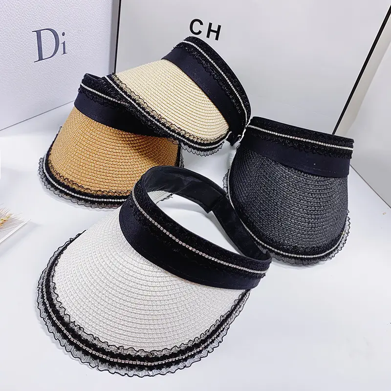 Korean Version Empty Top Hat Lace Rhinestone Sun Hat Korean Version No Top Duckbill Hat Sun Hat