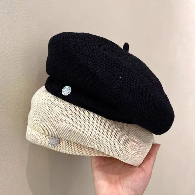 Summer Knitted Thin Beret Korean Edition Small and Versatile Painter's Hat Trendy Casual Temperament Octagonal Hat