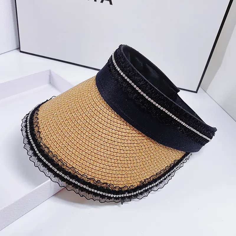 Korean Version Empty Top Hat Lace Rhinestone Sun Hat Korean Version No Top Duckbill Hat Sun Hat