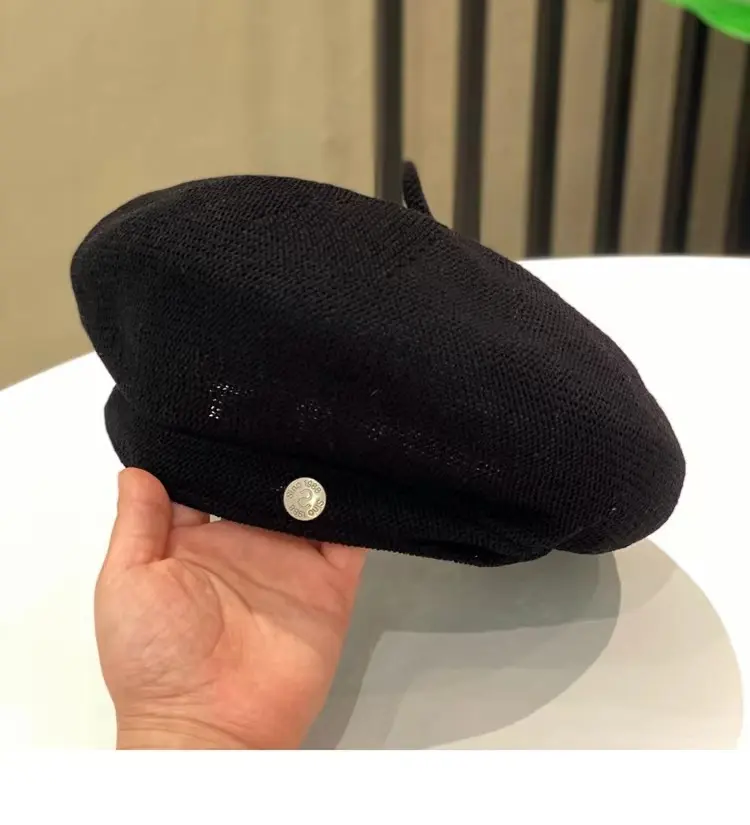 Summer Knitted Thin Beret Korean Edition Small and Versatile Painter's Hat Trendy Casual Temperament Octagonal Hat