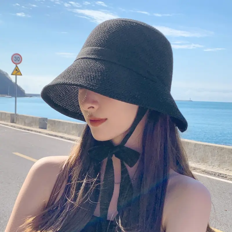 Strap Bucket Hat Breathable Korean Fisherman Hat Casual Windproof Basin Hat Summer Foldable Sun Shading Hat