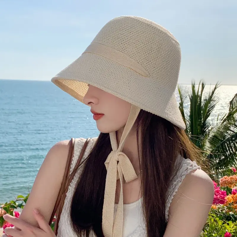Strap Bucket Hat Breathable Korean Fisherman Hat Casual Windproof Basin Hat Summer Foldable Sun Shading Hat