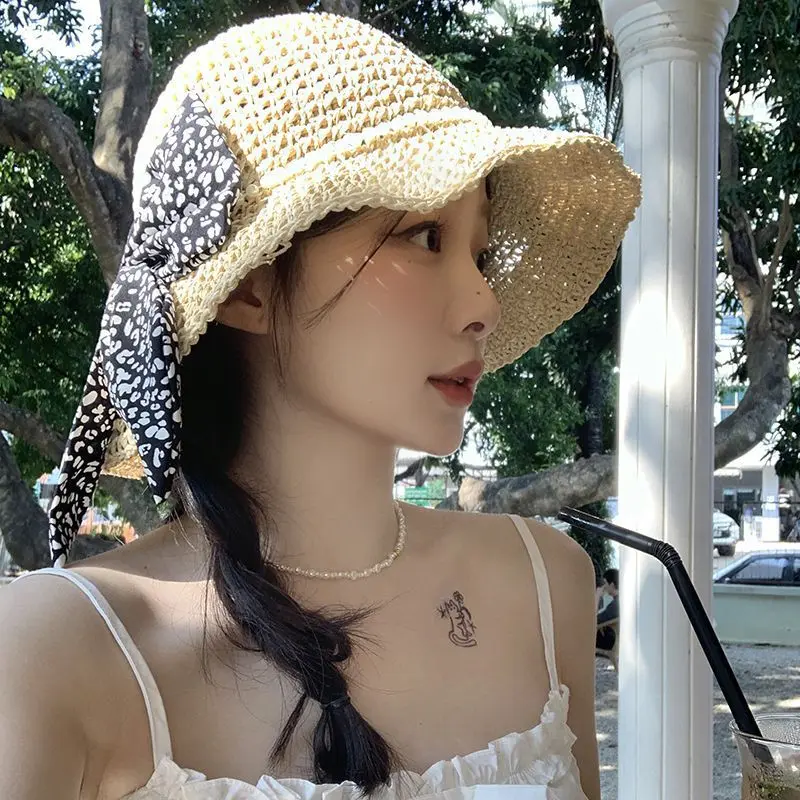 Spring Vacation Bow Fashionable Beach Hat For Women, 2025 Spring New Style, Face Enhancing Small Sunshade Straw Hat