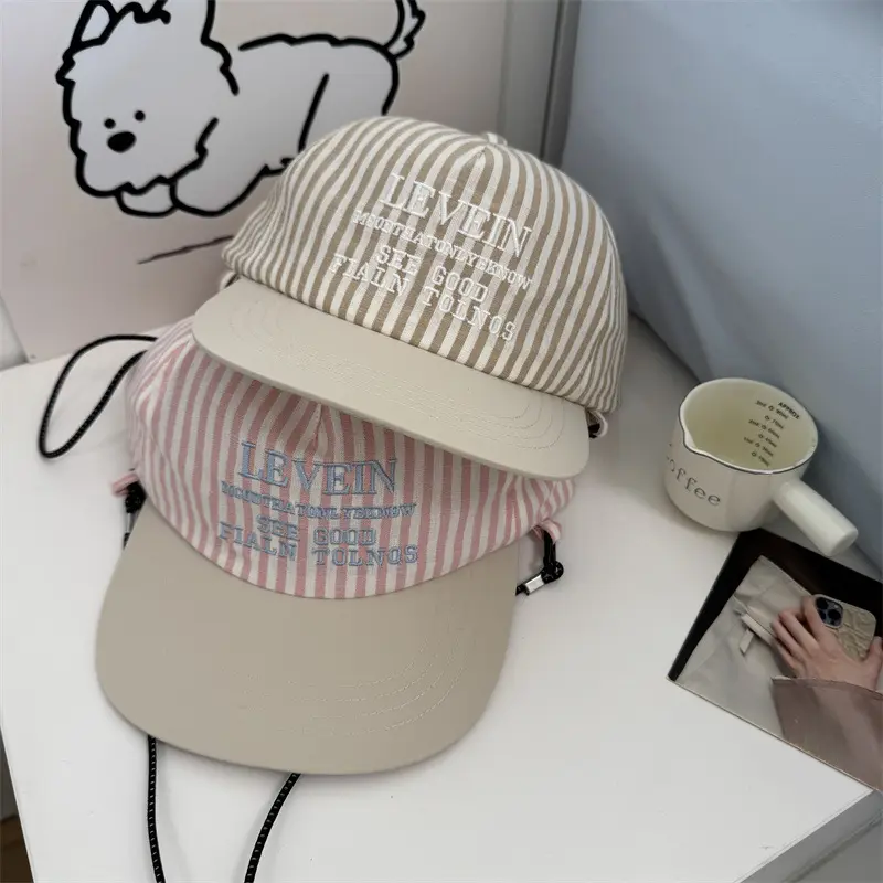 New Designer Korean Striped Embroidered Baseball Cap, Summer Sun Hat, Flat Brimmed Duckbill Cap, Versatile Hat