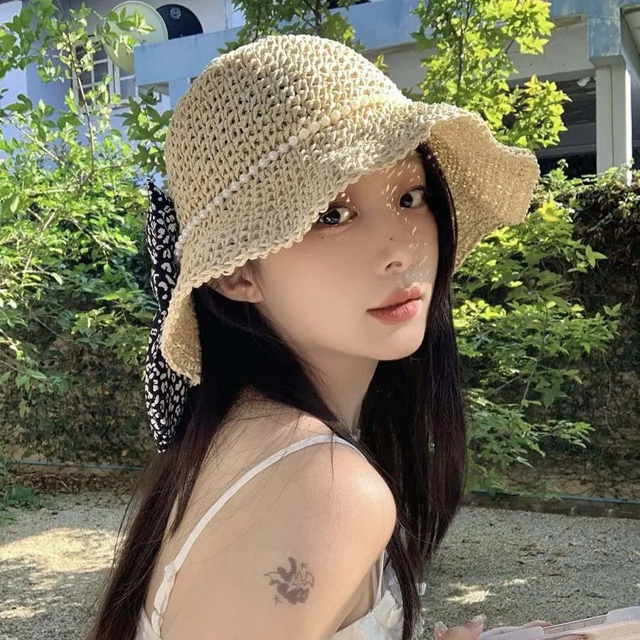 Spring Vacation Bow Fashionable Beach Hat For Women, 2025 Spring New Style, Face Enhancing Small Sunshade Straw Hat
