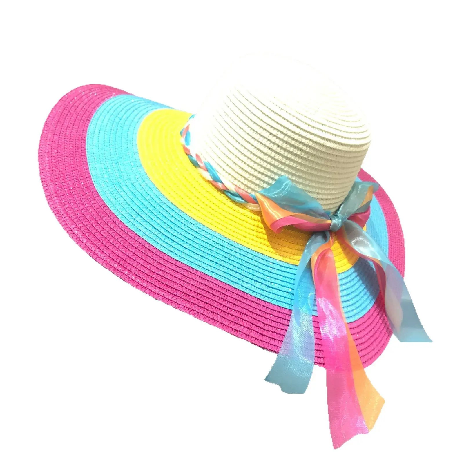 Straw Hat Women's Summer Sun Hat Beach Hat Beach Leisure Vacation Fashionable Sun Hat Folding Big Edge Rainbow Hat