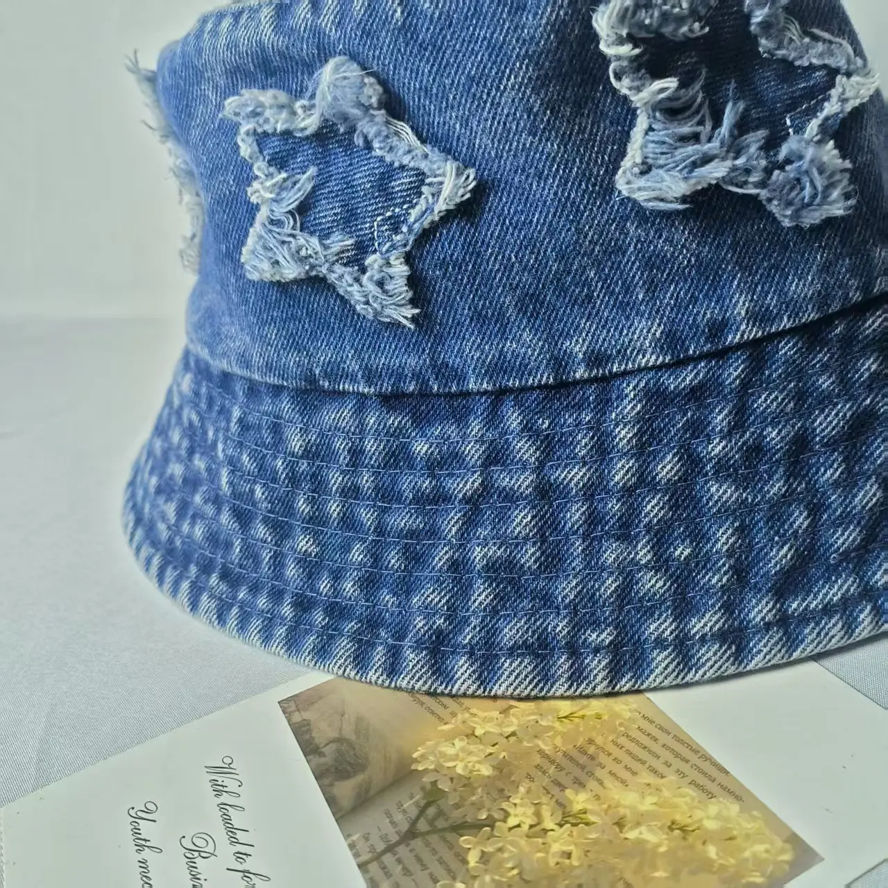 2025 New Five Pointed Star Patch Denim Fisherman Hat for Women, Sweet Retro Street Versatile Bucket Hat