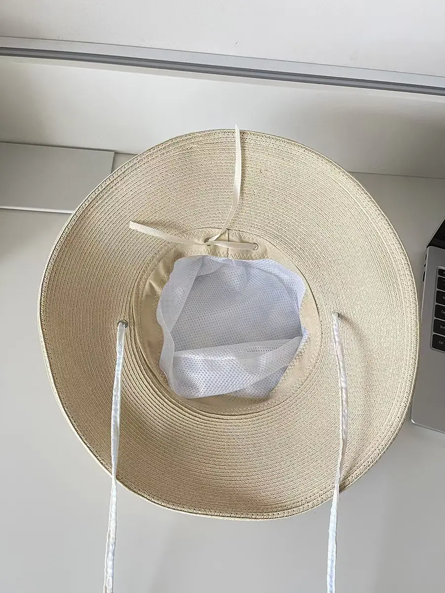 French Lace Bow Tied Straw hat For Women's Spring And Summer Beach Vacation, Large Eave Sun Protection, Flat Top Straw Woven Hat