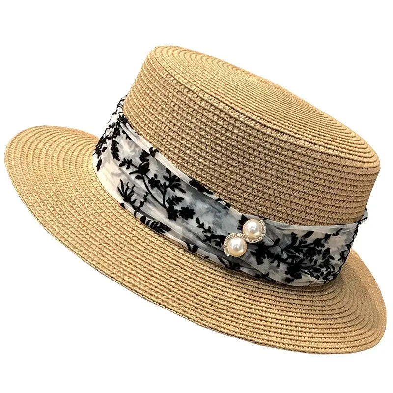 Straw Hat Women's Summer Beach Vacation Sunscreen Hat Straw Weaving Temperament Flat Top Hat New Sun Hat