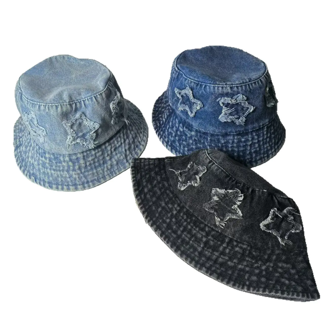 2025 New Five Pointed Star Patch Denim Fisherman Hat for Women, Sweet Retro Street Versatile Bucket Hat