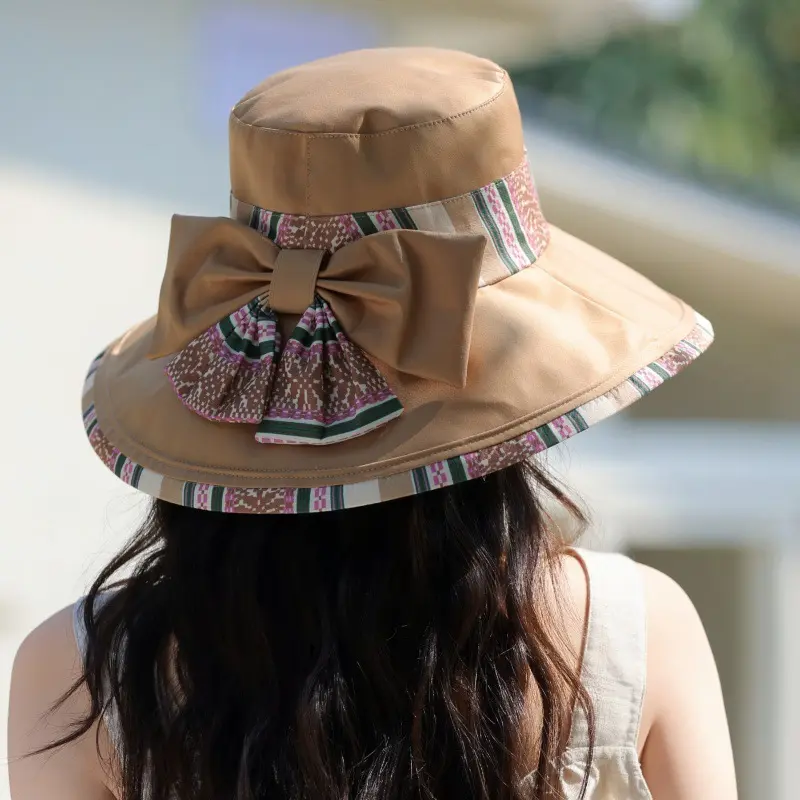 Ethnic Style Fisherman Hat, Outdoor Travel Sun Protection Hat, Big Bow Windproof And UV Resistant Beach Hat