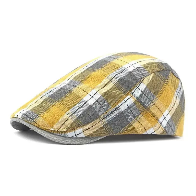 Checkered Painter Hat Duckbill Hat Beret Women's Spring And Summer Thin Breathable Men's Artistic Retro Forward Hat