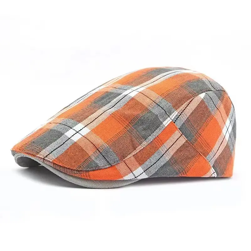 Checkered Painter Hat Duckbill Hat Beret Women's Spring And Summer Thin Breathable Men's Artistic Retro Forward Hat