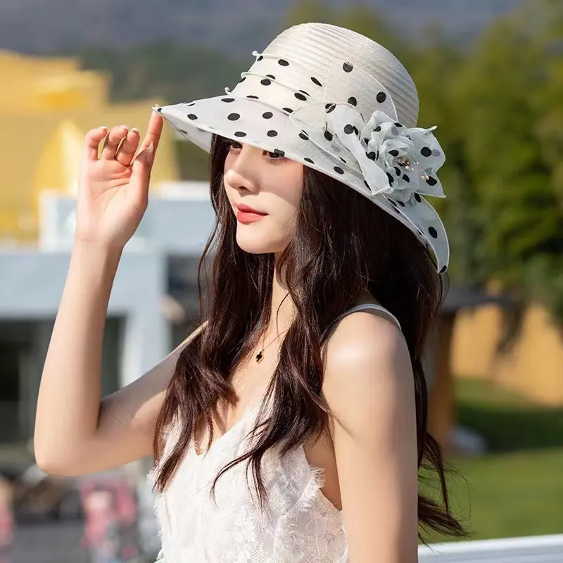 Elegant Summer Sun Hat, Breathable Fashion Hat, Photography Studio, Folding Sun Protection Basin Hat, Organza Big Flower Hat