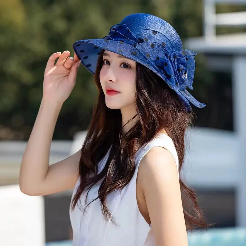 Elegant Summer Sun Hat, Breathable Fashion Hat, Photography Studio, Folding Sun Protection Basin Hat, Organza Big Flower Hat