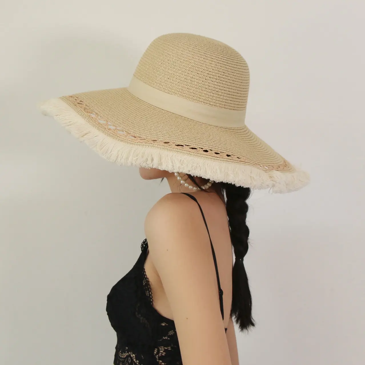 Korean Version Tassel big Brimmed Straw Hat, Summer Seaside Vacation Beach Hat, Hollowed Out Design, Sun Hat, Trendy Hat