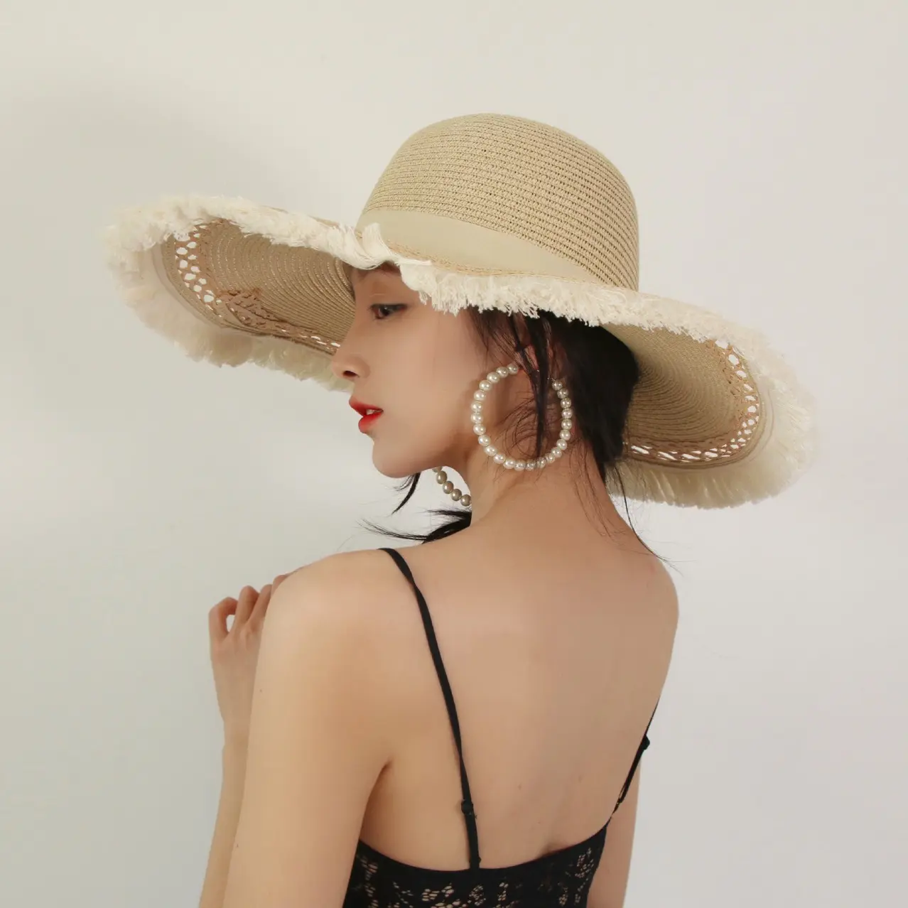 Korean Version Tassel big Brimmed Straw Hat, Summer Seaside Vacation Beach Hat, Hollowed Out Design, Sun Hat, Trendy Hat